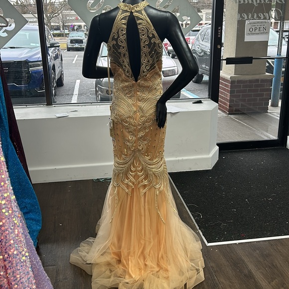 feriani couture 26286 Gold Beaded Long High Neck Mermaid Sleeveless Dress NWT - Picture 6 of 7